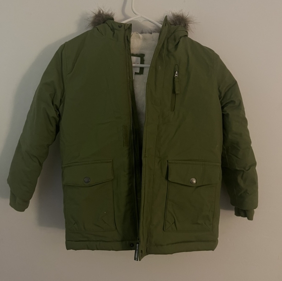 Girls' Solid Parka Jacket - Cat & Jack olive size 6-7 Nwot - Picture 2 of 7
